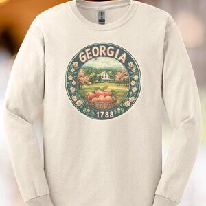 Georgia State Peach Farmhouse Graphic Shirt Peach Blossom Long Sleeve Tee